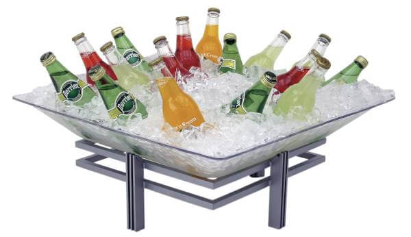 1BLRE22SET-iron-ice-display-22” 1BLRE22SET-iron-ice-display-22” a rectangular iron ice display with a clear acrylic tray on top.